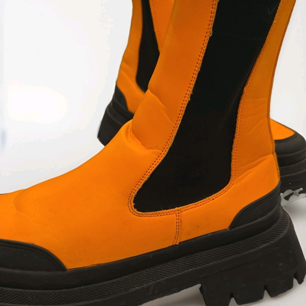 Asos Design Chunky sole calf Chelsea boot in orange faux leather. 103394513 code